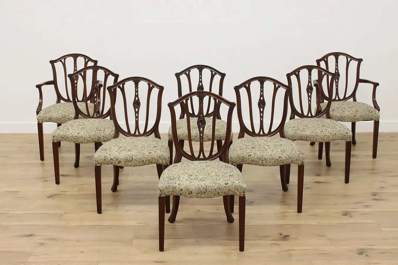 Main image of Set of 8 Vintage Georgian Mahogany Dining Chairs New Fabric
