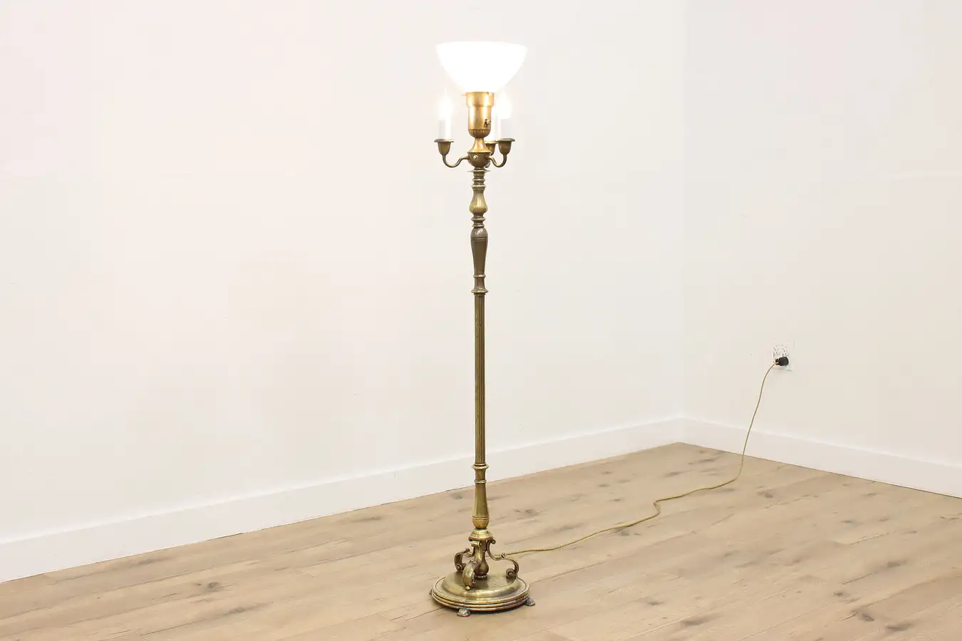 Main image of Traditional Vintage Brass & Iron Torchiere Floor Lamp