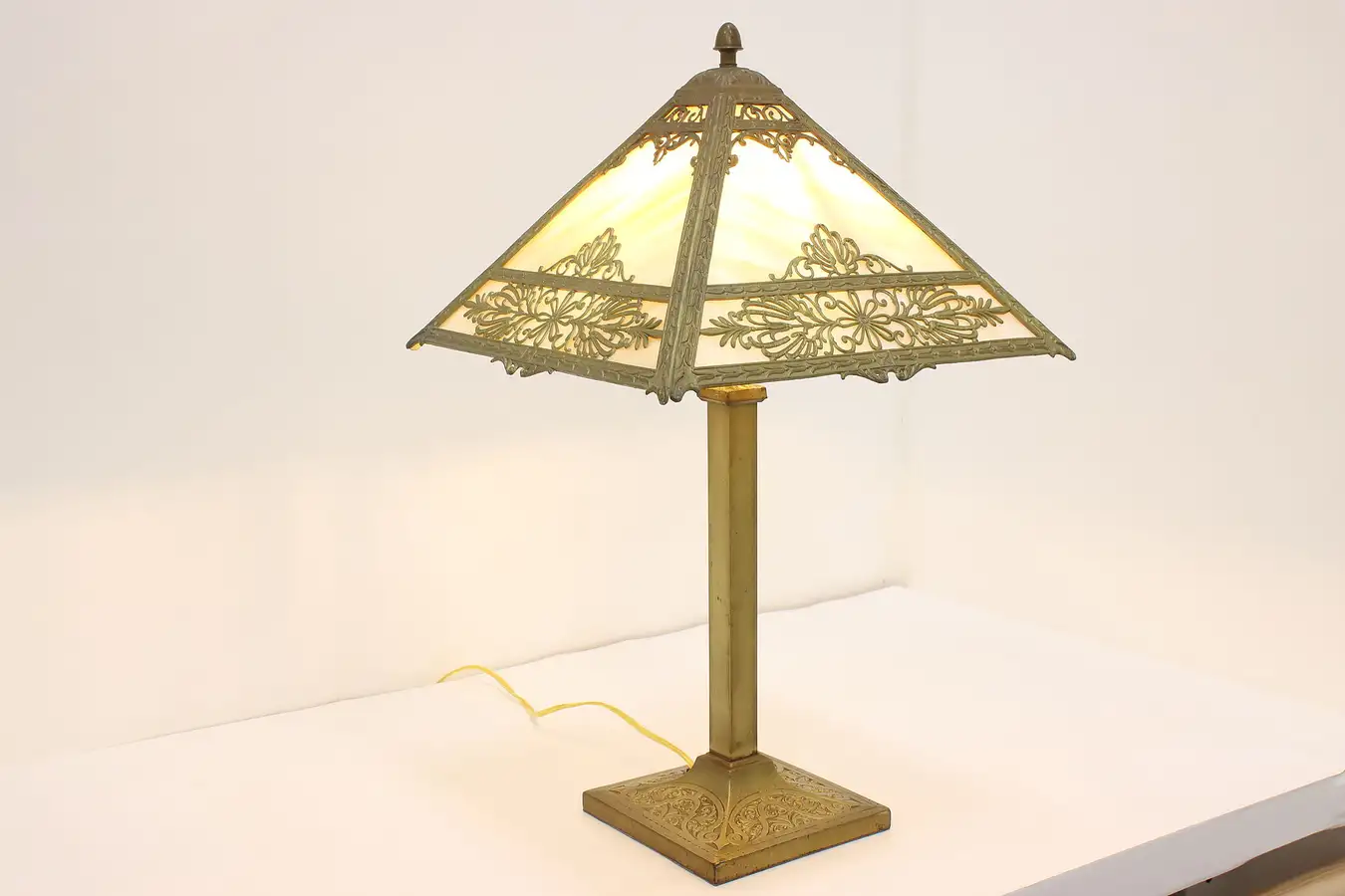 Main image of Brass & Stained Glass Antique Office Desk Lamp PL