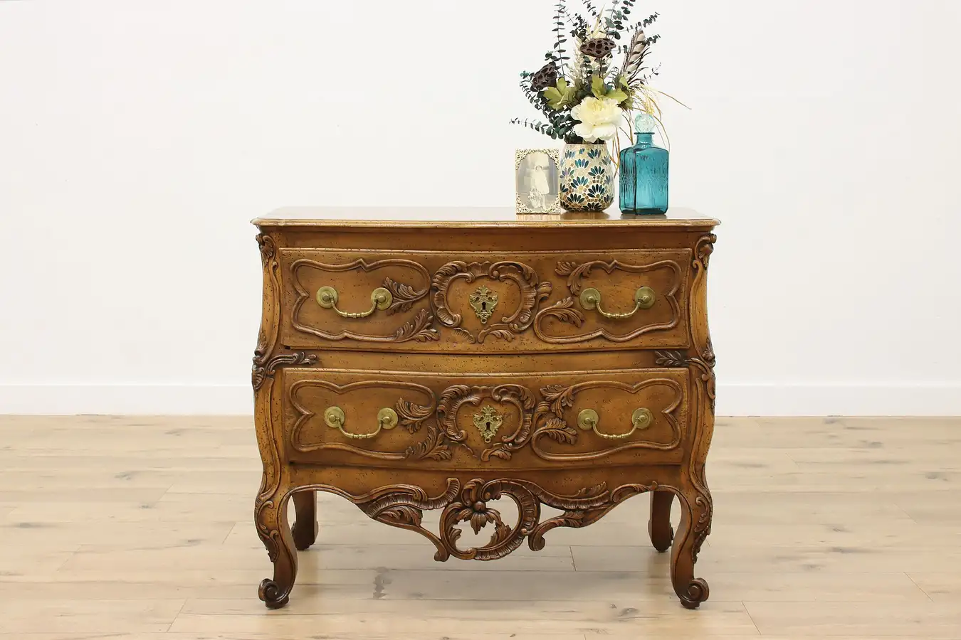 Main image of French Provincial Vintage Carved Walnut Chest Console Ruseau