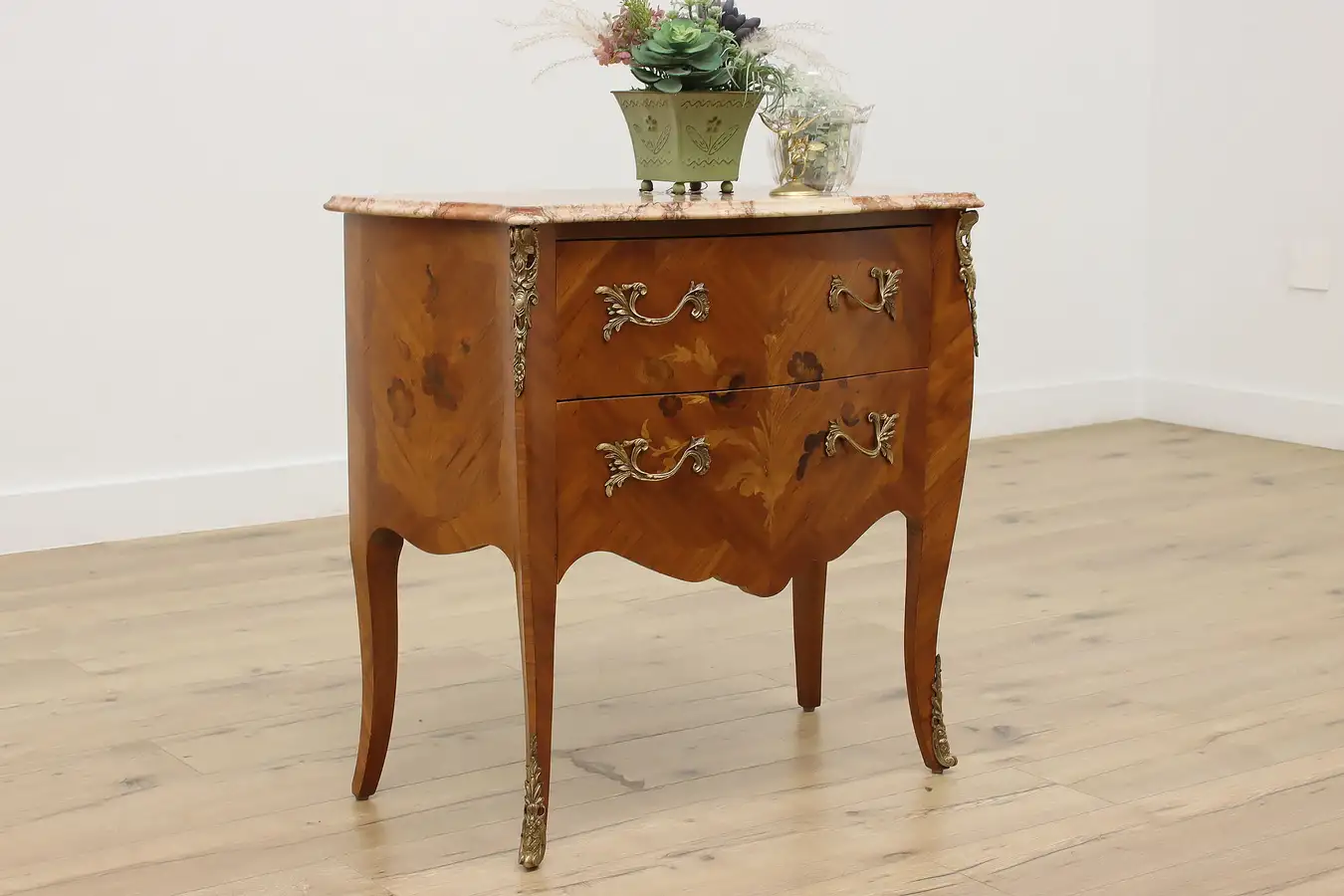Main image of French Bombe Vintage Rosewood Marble Top Chest or Console