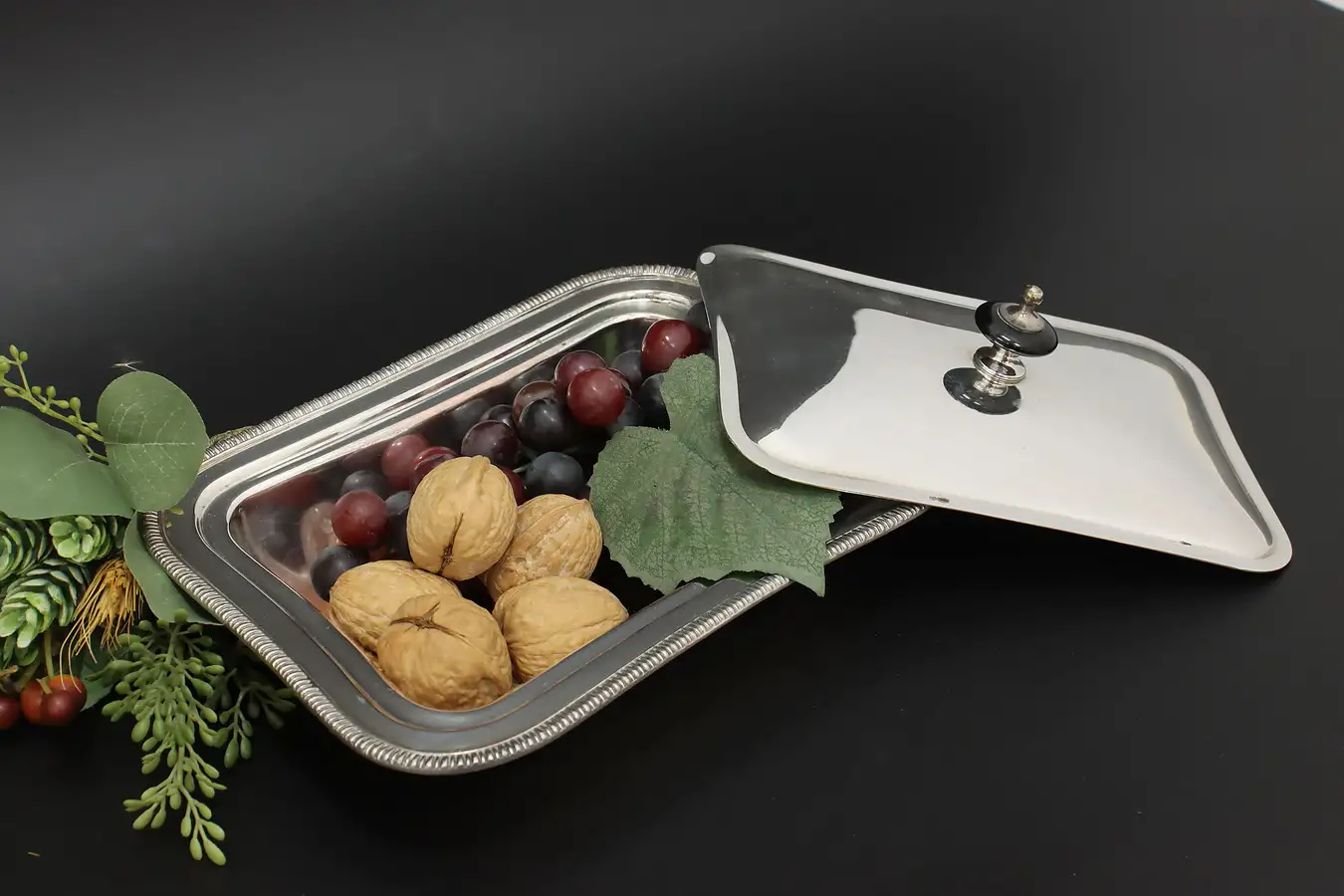 Main image of Traditional Vintage Silverplate Covered Buffet Dish Crescent