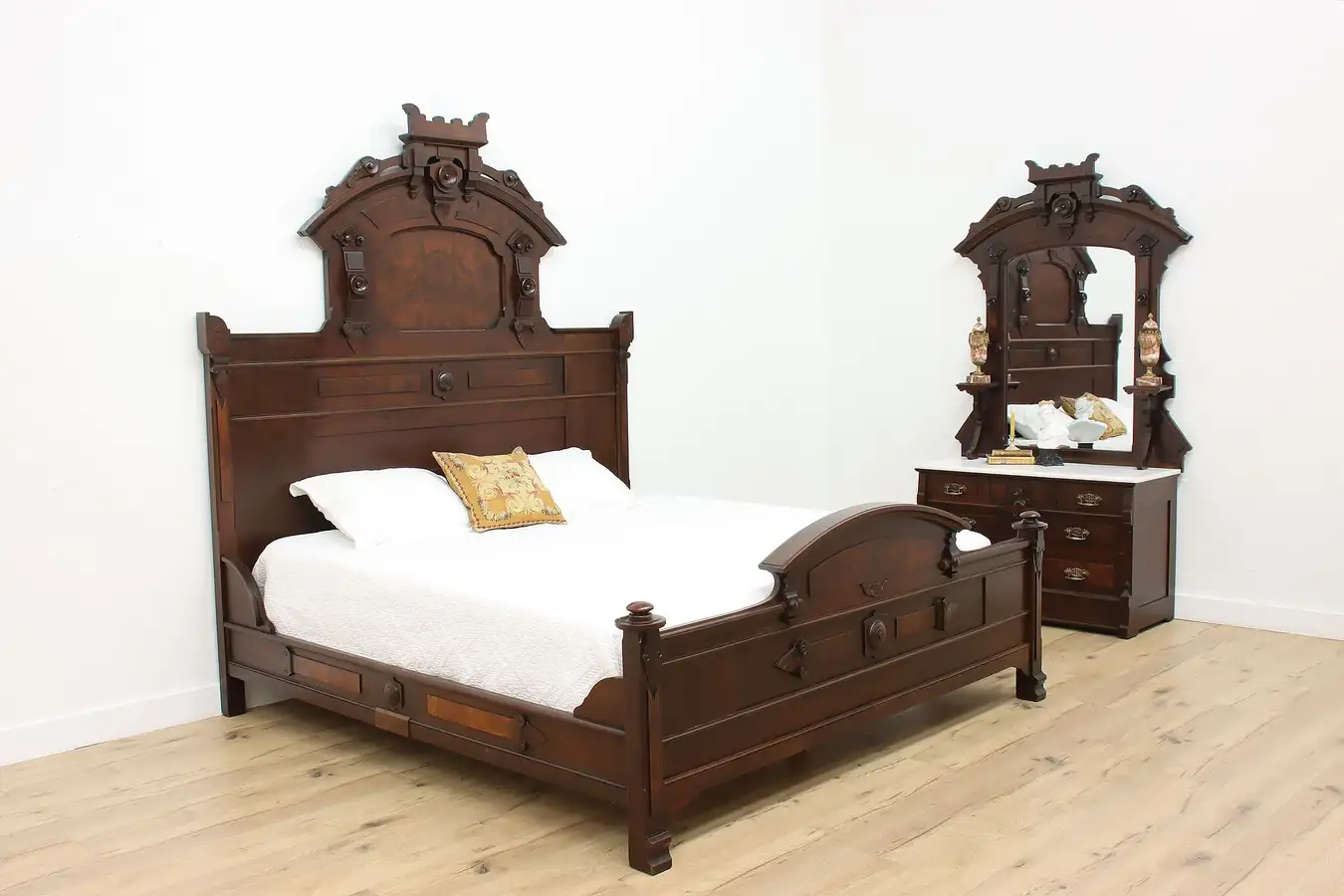 Main image of Victorian Renaissance Antique Walnut 2 Pc King Size Bed Set
