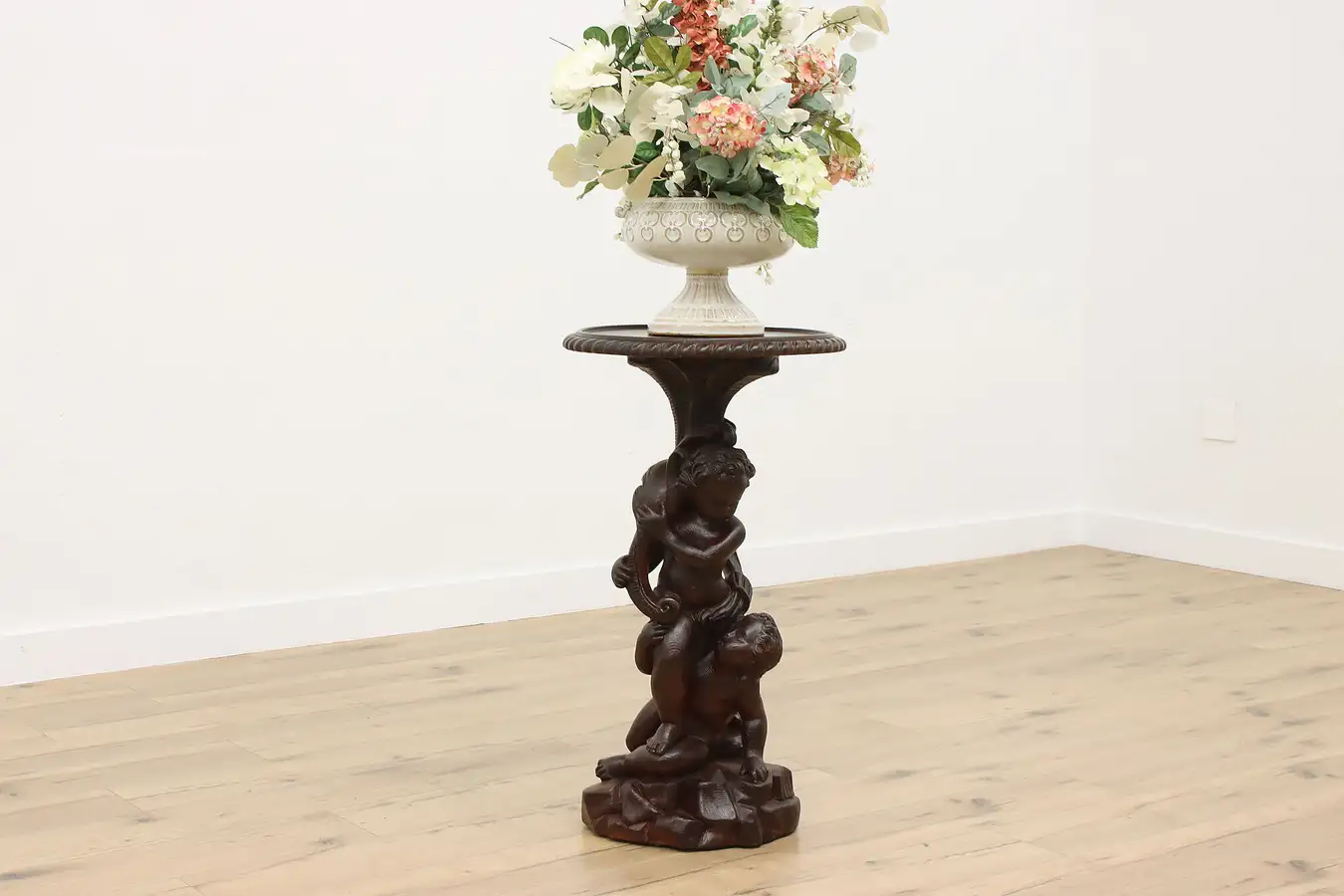 Main image of Italian Antique Carved Cherub Sculpture Pedestal Plant Stand