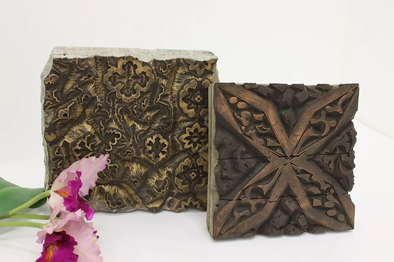 Main image of Pair of Indian Antique Carved Wood Textile Printing Blocks