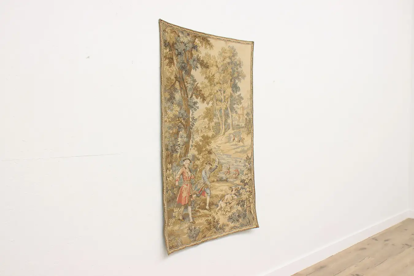 Main image of French Antique Hunting Party Woven Wall Tapestry 58.5"