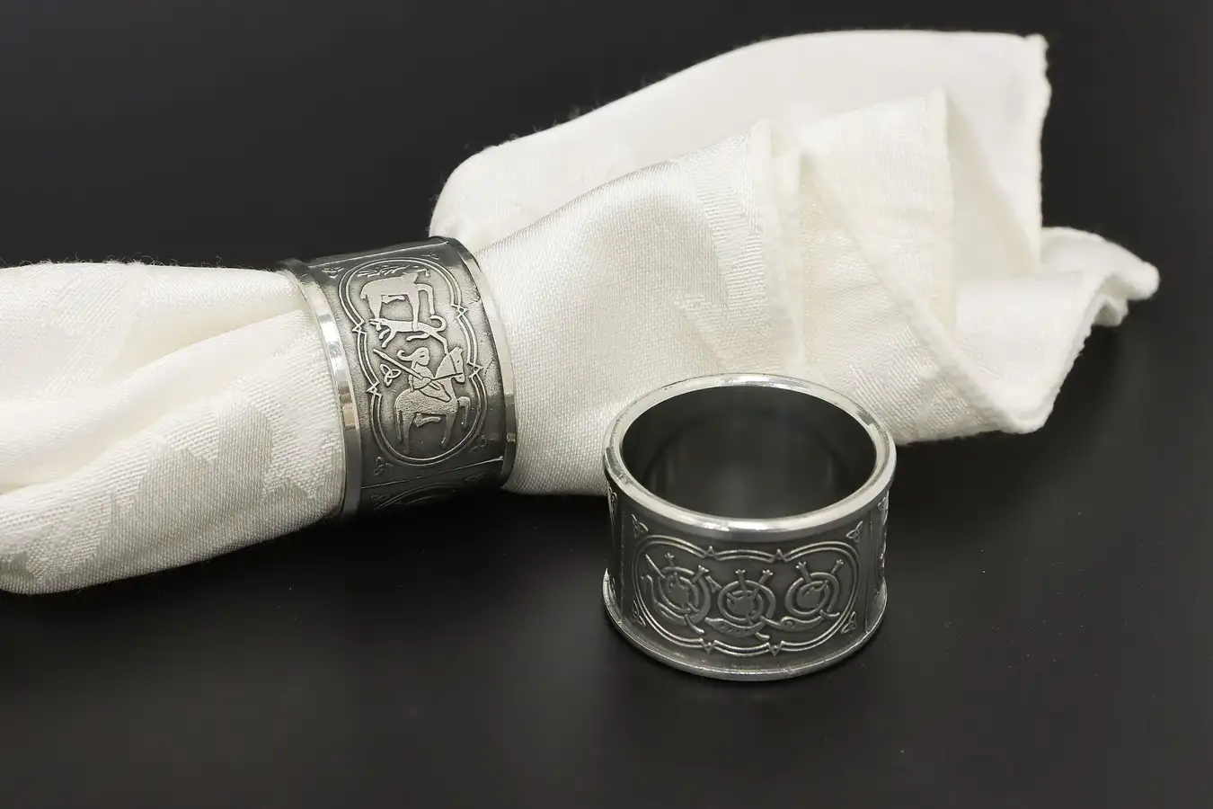 Main image of Pair of Irish Vintage Pewter Napkin Rings, Mullingar
