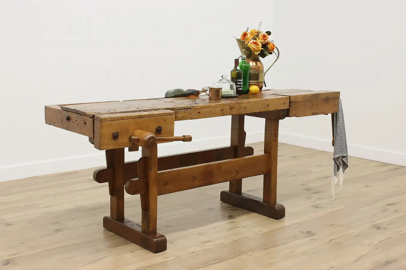 Main image of Farmhouse Antique Carpenter Workbench Kitchen Island, Wine