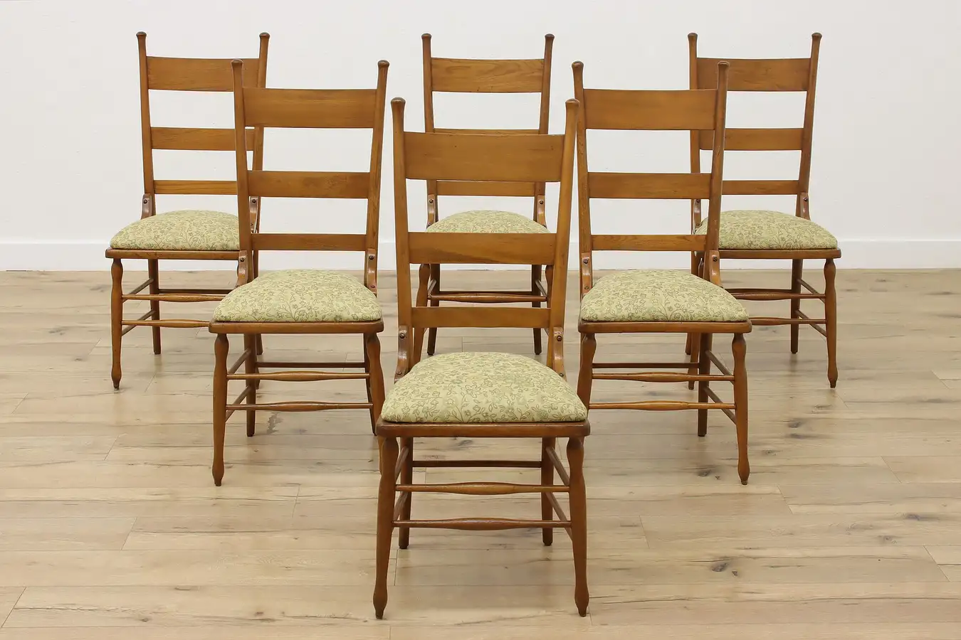 Main image of Set of 6 Farmhouse Antique Elm Dining Chairs, New Fabric