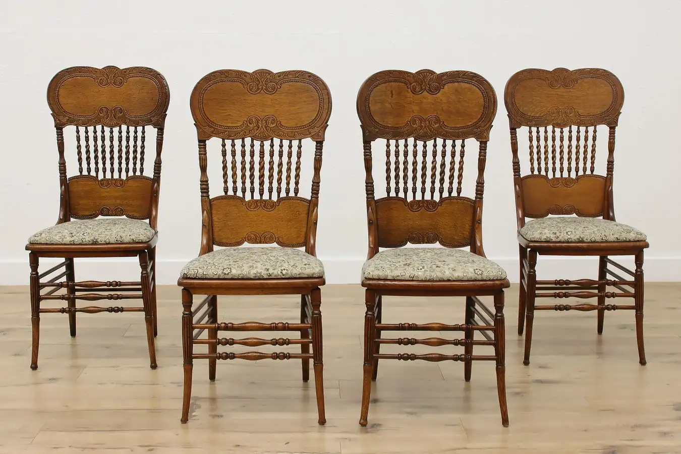 Main image of Set of 4 Victorian Antique Oak Pressback Dining Game Chairs