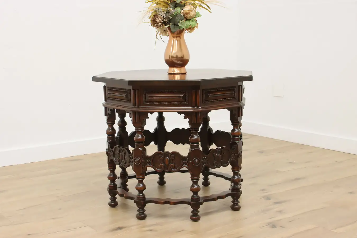Main image of Tudor Design Vintage Carved Walnut Lamp or Hall Table