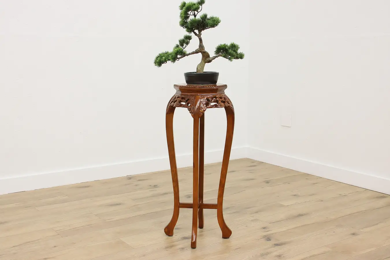 Main image of Chinese Vintage Mahogany Statue Pedestal Plant Stand, Marble