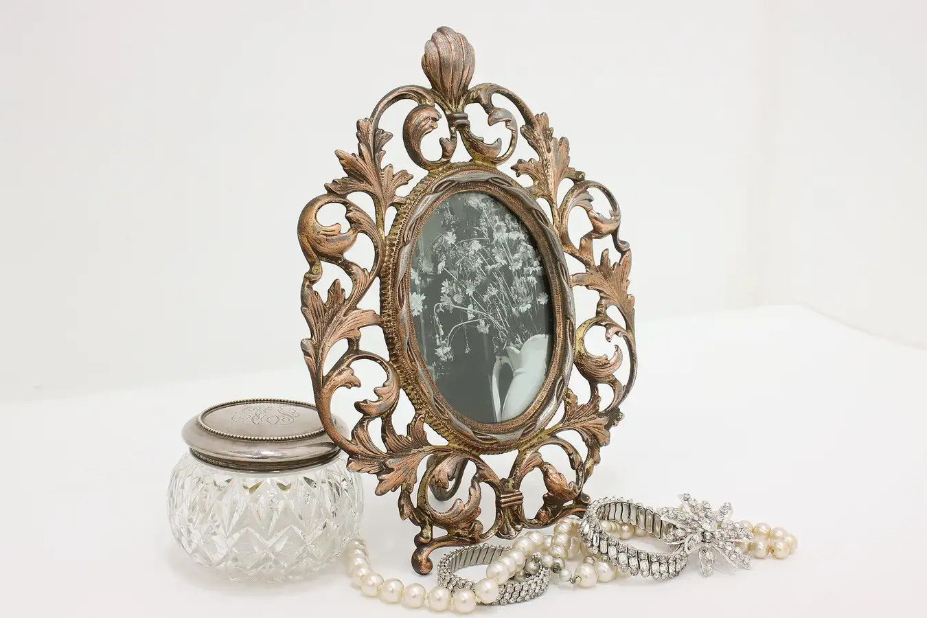 Main image of Victorian Antique Filigree Easel Picture Frame or Mirror