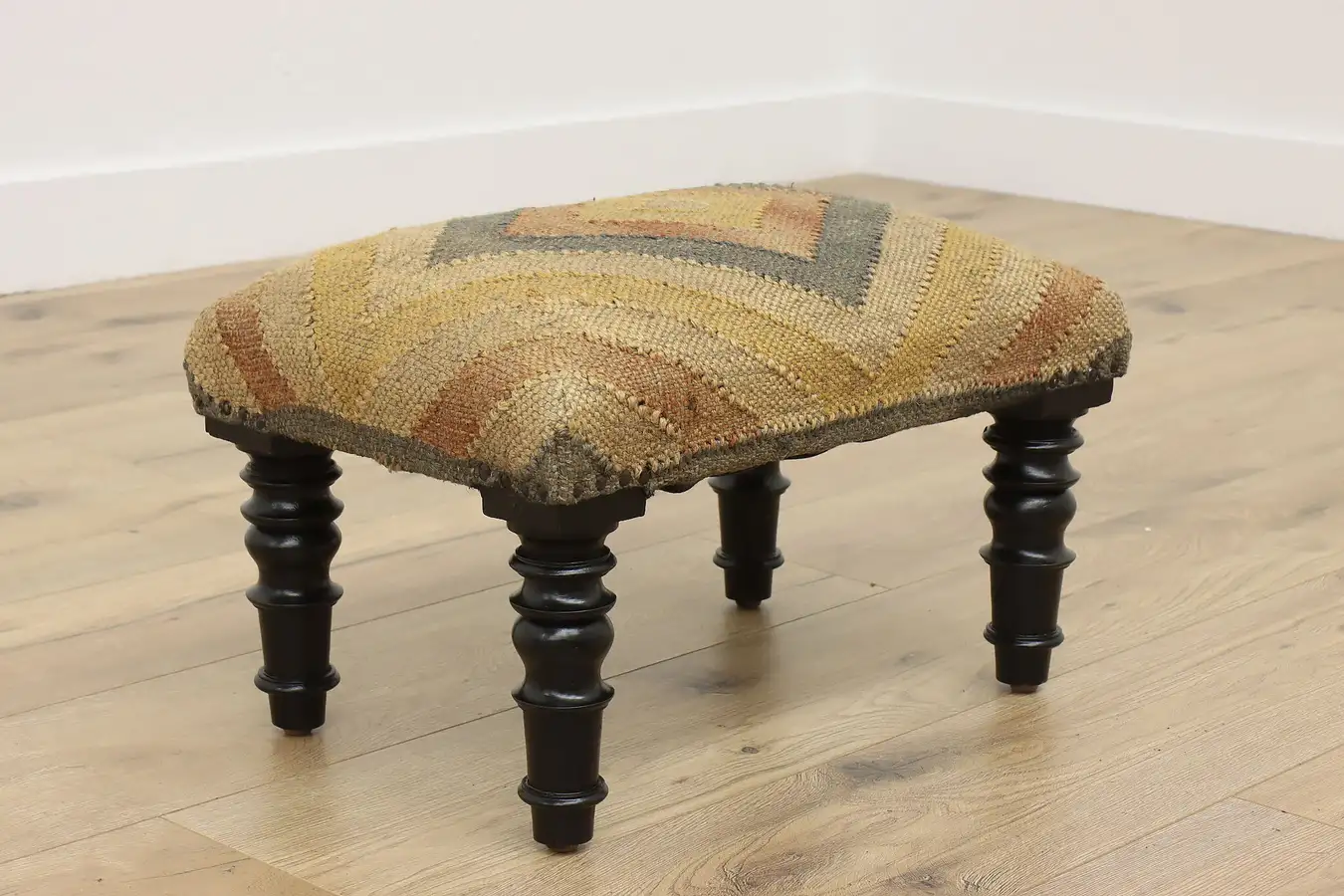 Main image of Traditional Hand Woven Burlap Upholstery Footstool, 4 Hands