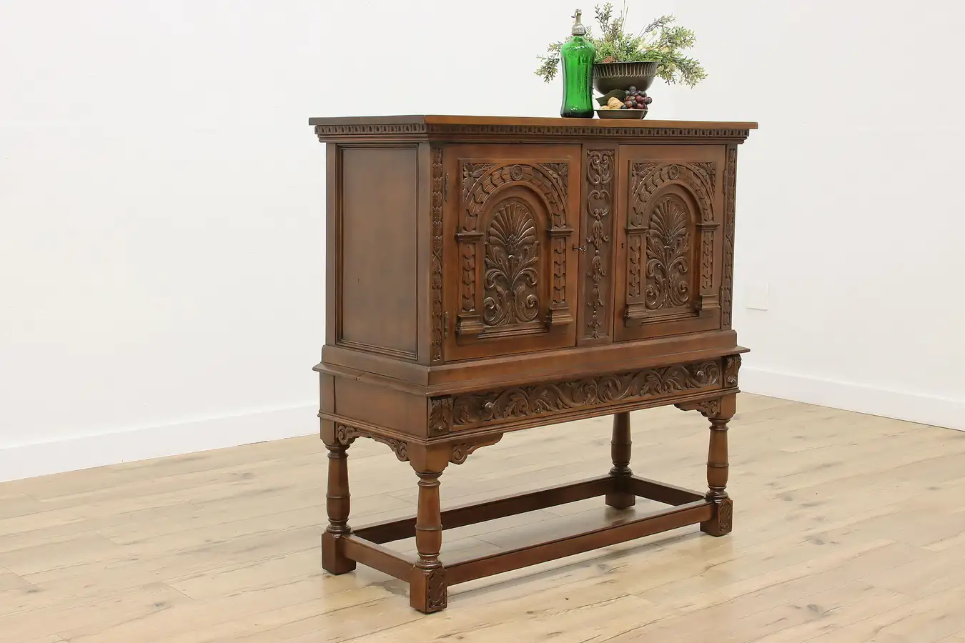 Main image of Tudor Design Antique Carved Walnut Bar Cabinet Hall Console
