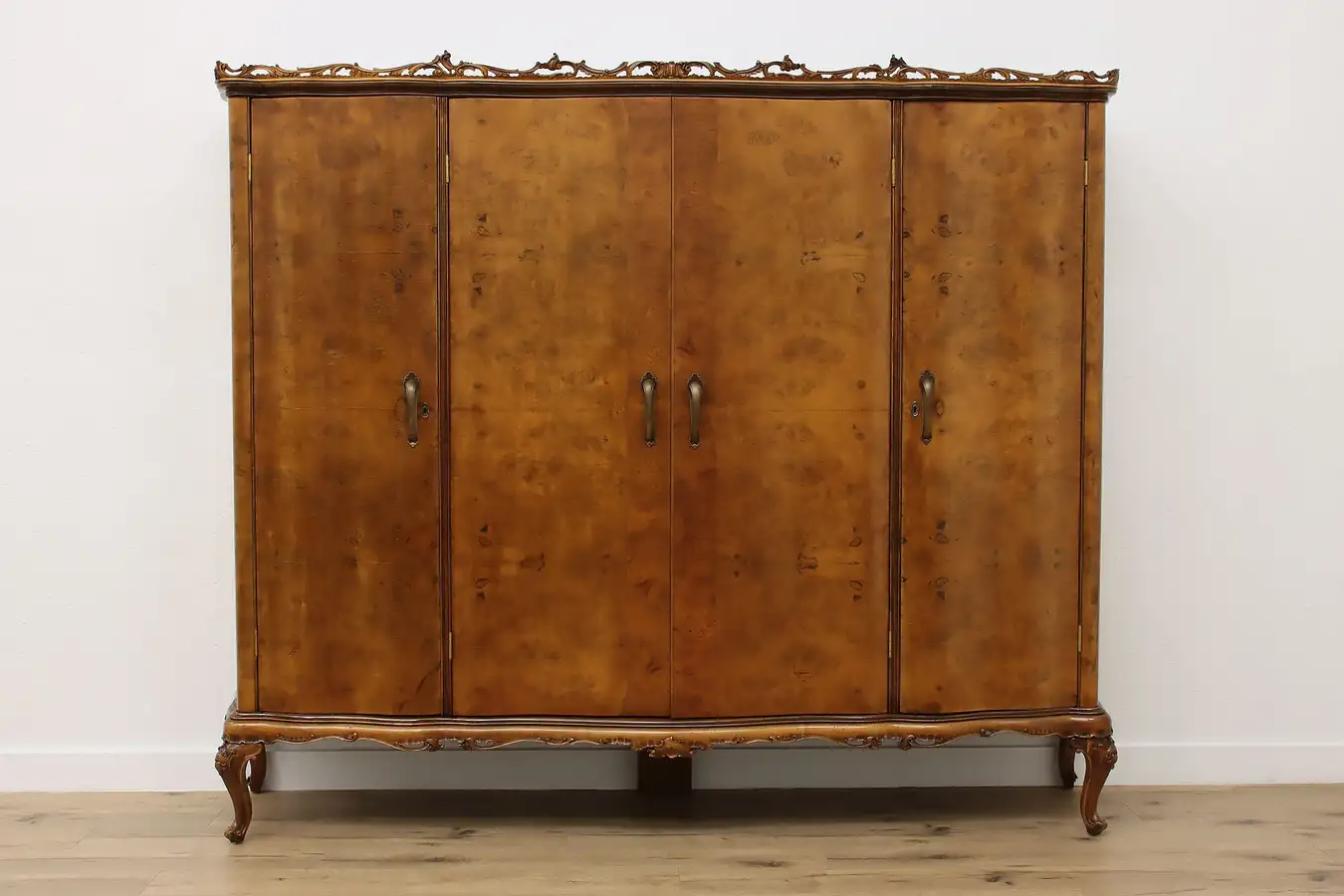 Main image of Italian Antique 8' Carved Elm Burl Armoire Wardrobe Closet
