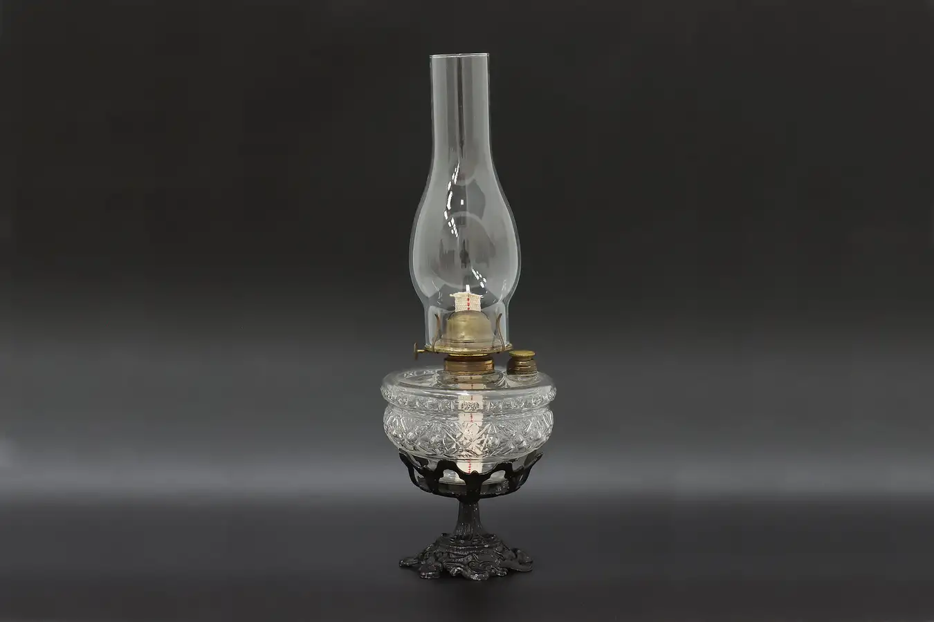 Main image of Victorian Antique Brass Oil Lamp & Iron Stand, P&A