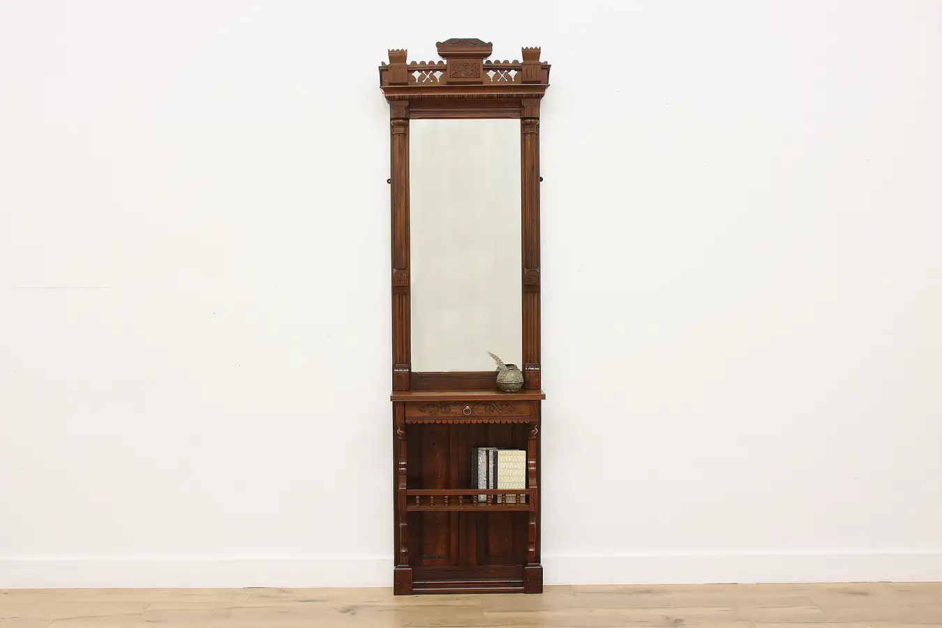 Main image of Victorian Eastlake Antique Walnut Pier Hall or Entry Mirror