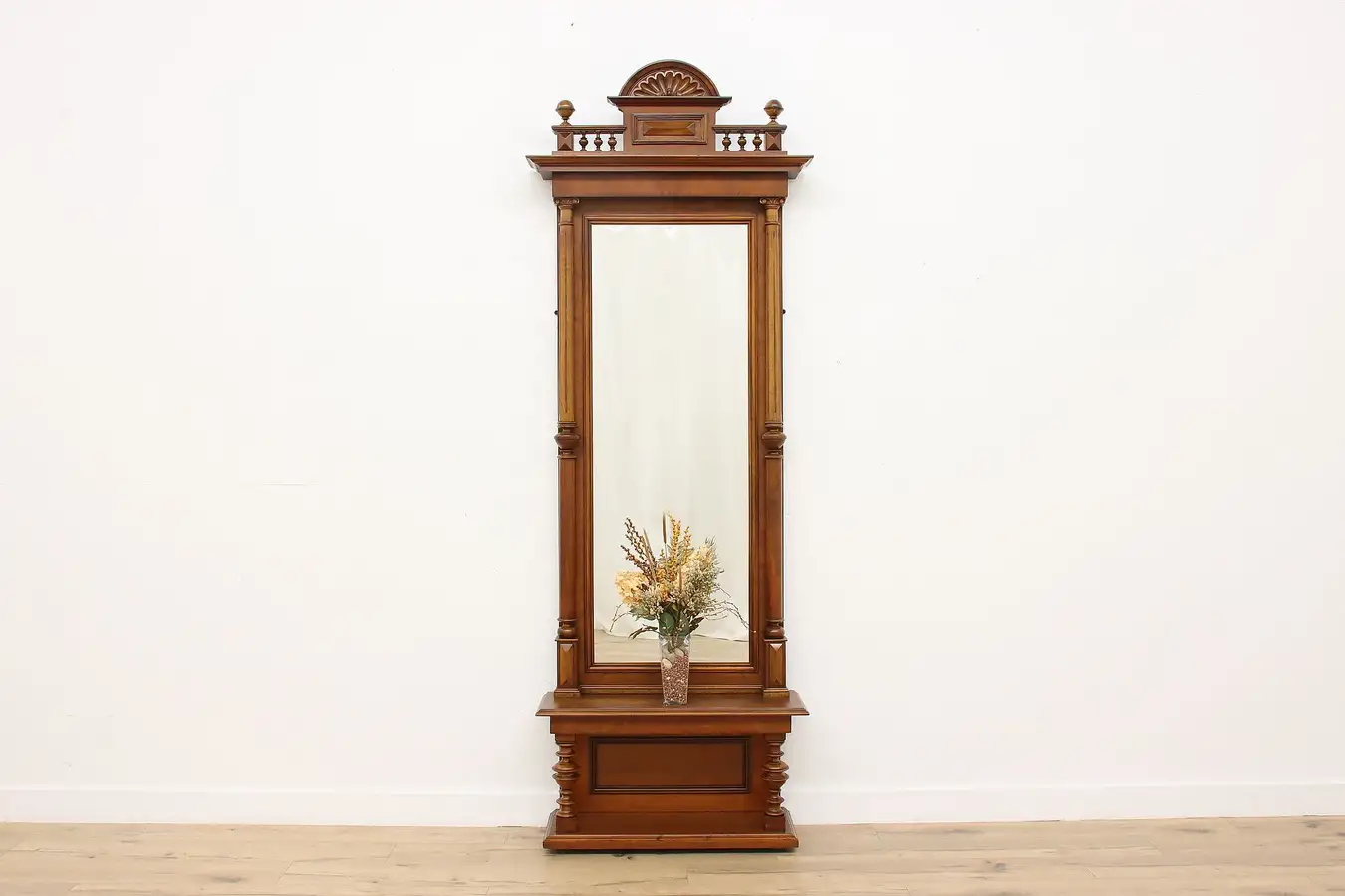 Main image of Austrian Antique Carved Walnut Pier Hall Mirror w/ Shelf