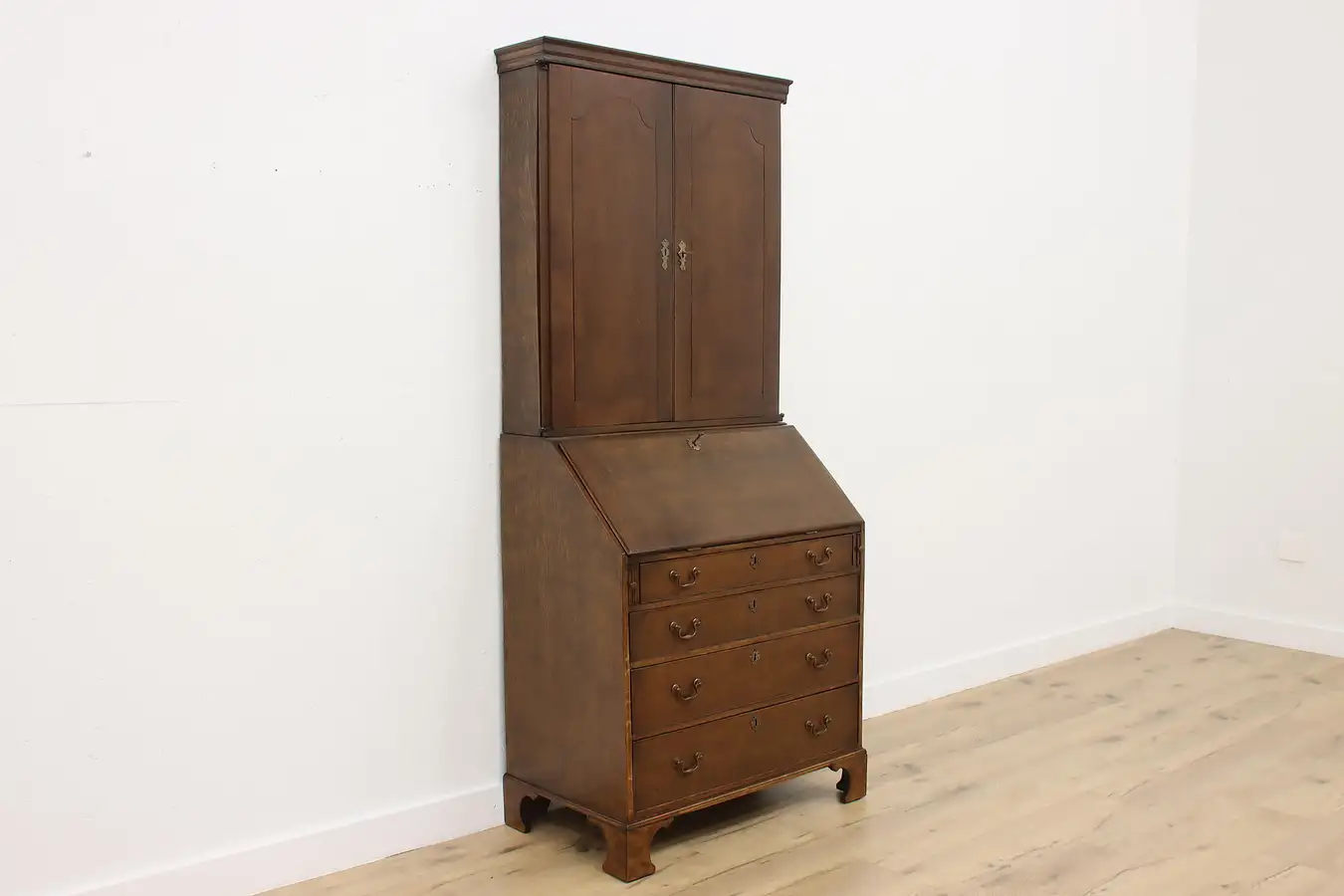 Main image of Georgian 1800s Antique Oak Library Secretary Desk Bookcase