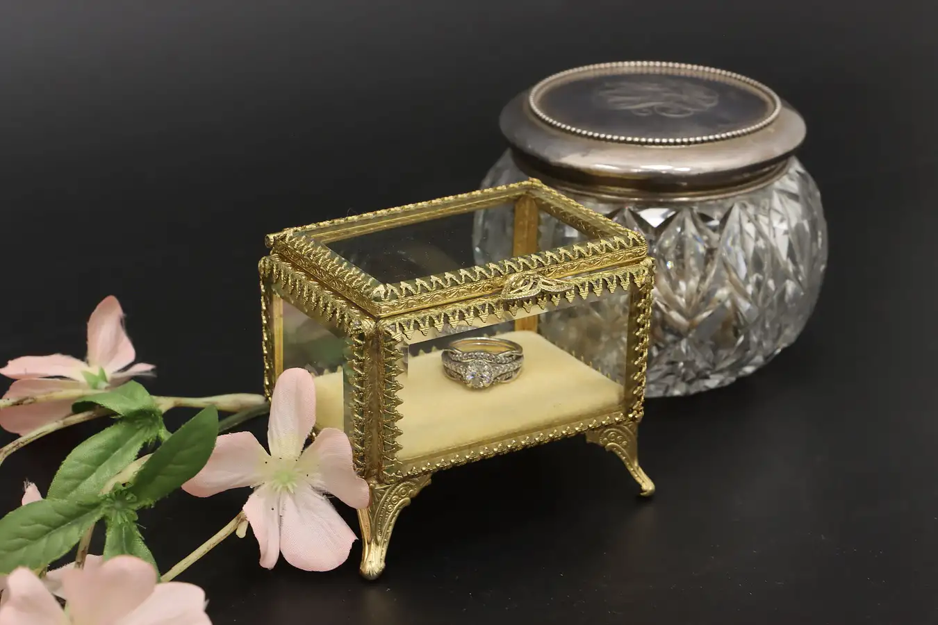 Main image of Victorian Vintage Gold Plated & Glass Jewelry Box Stylebuilt