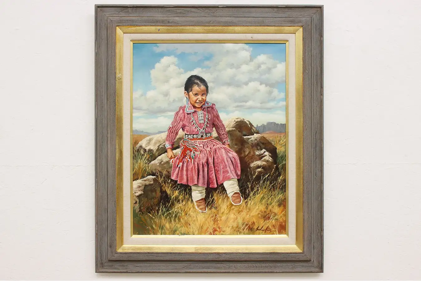 Main image of Native Girl Vintage Original Oil Painting Schaeffing 41.5"