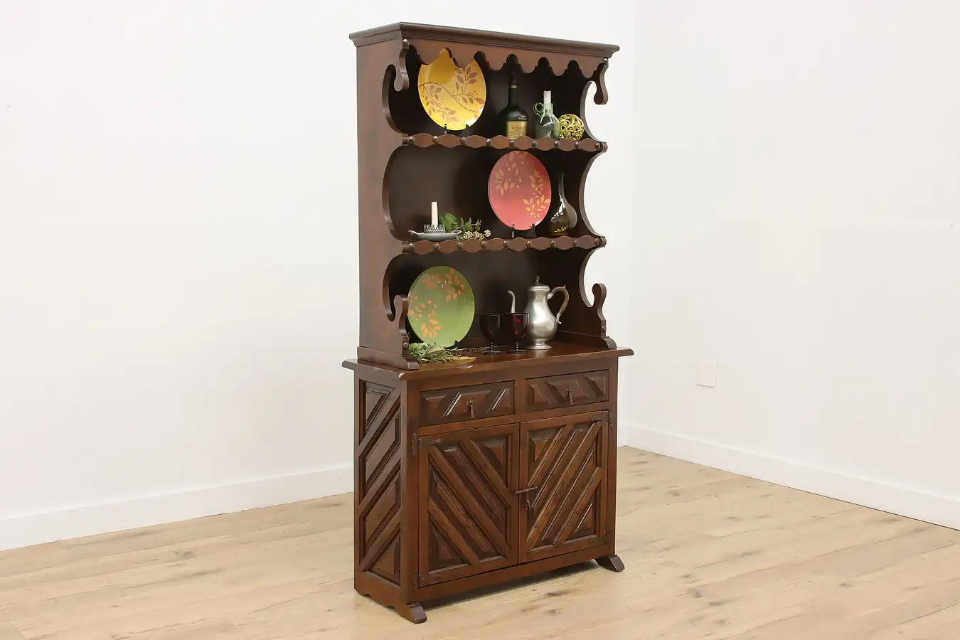 Main image of Spanish Vintage Carved Birch Kitchen or Bar Cabinet, Display