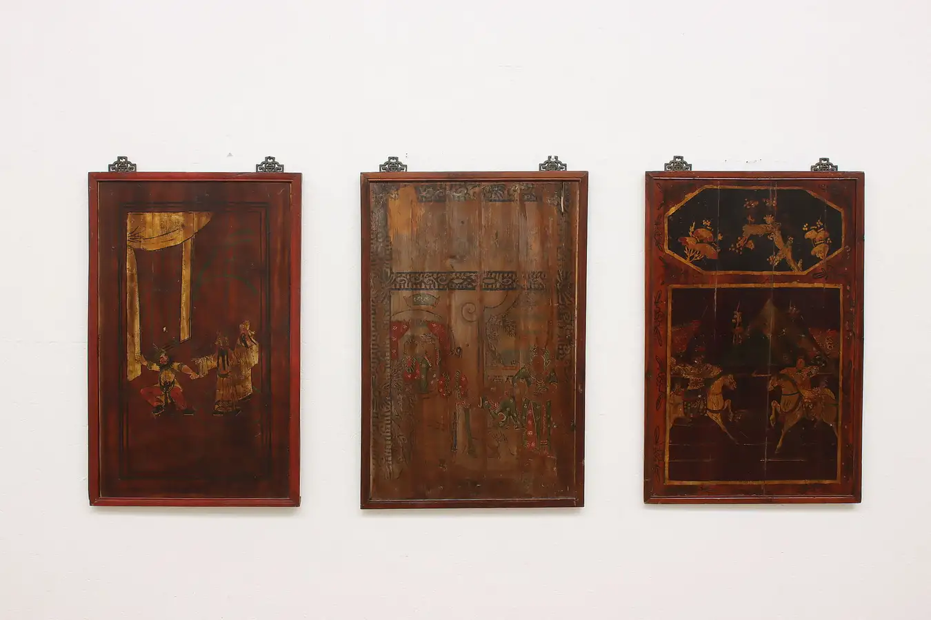 Main image of Set of 3 Chinese Vintage Warrior Paintings 38"
