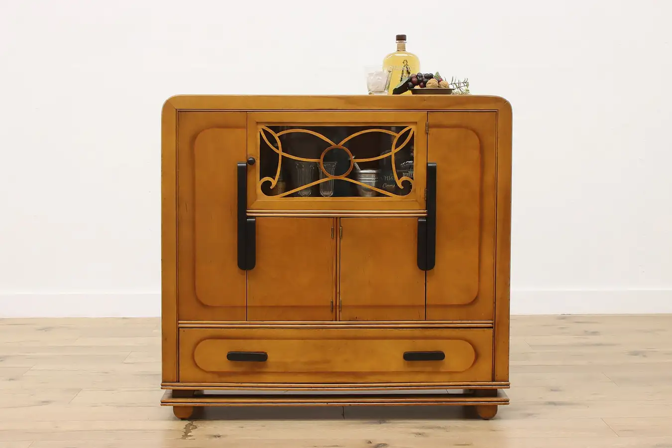 Main image of Art Deco Vintage Birch Bar or China Cabinet & Bookcase