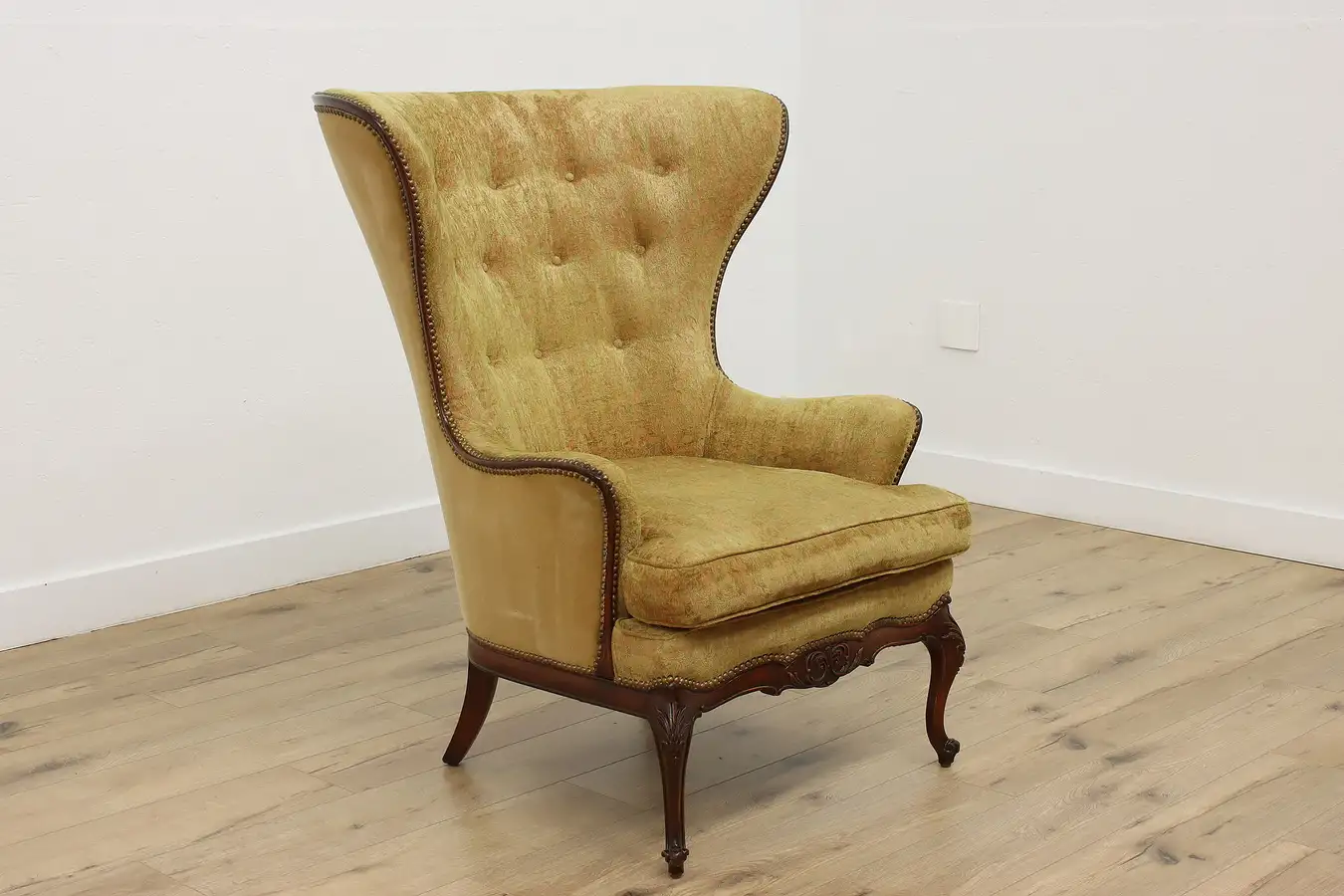 Main image of French Design Antique Carved Birch Fan Back Library Chair