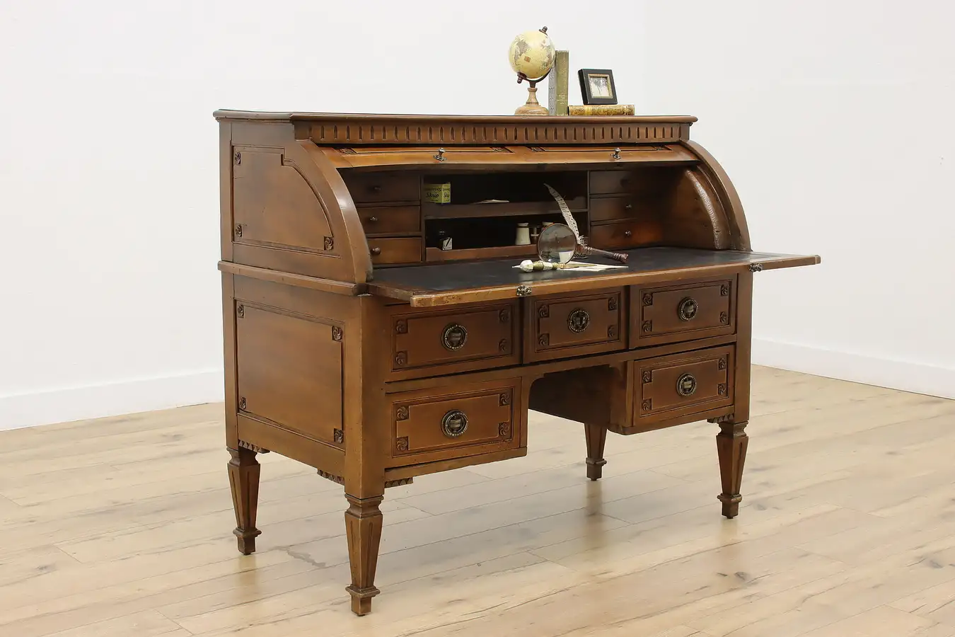 Main image of German 1750s Antique Roll Top Walnut Office or Library Desk