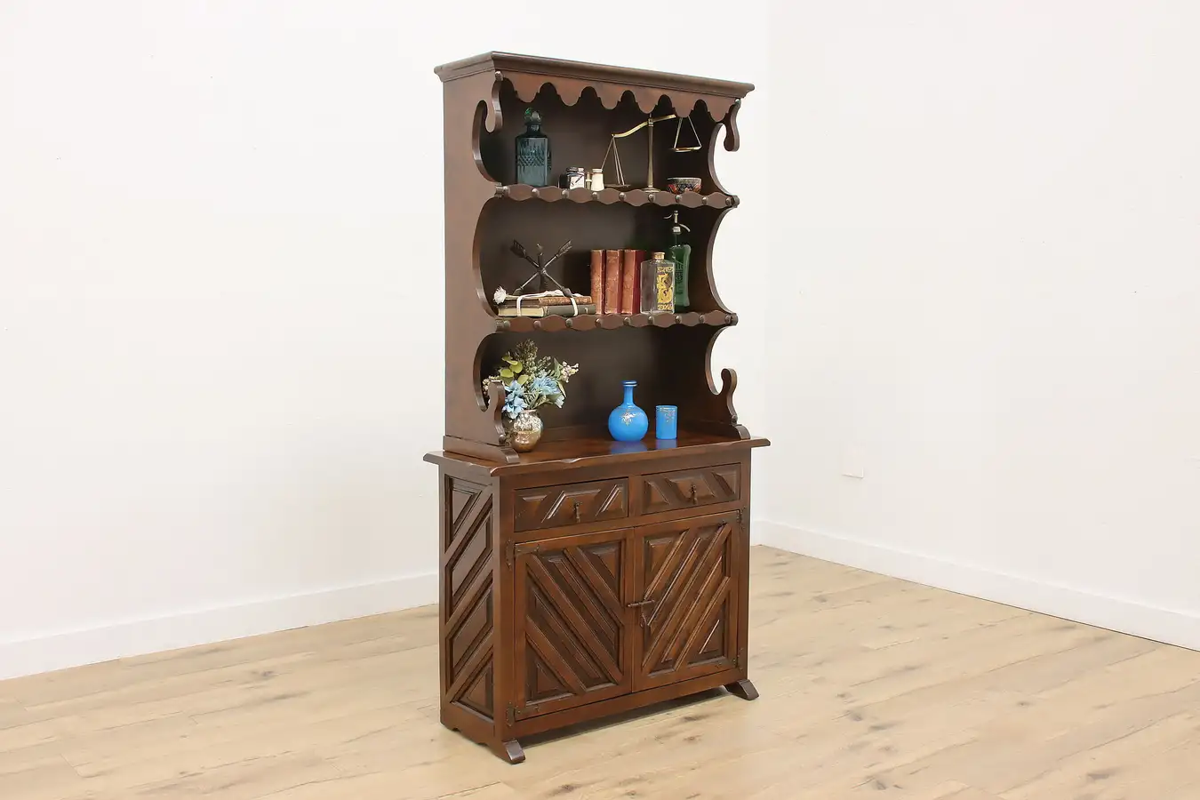 Main image of Spanish Vintage Carved Birch Kitchen or Bar Cabinet, Display