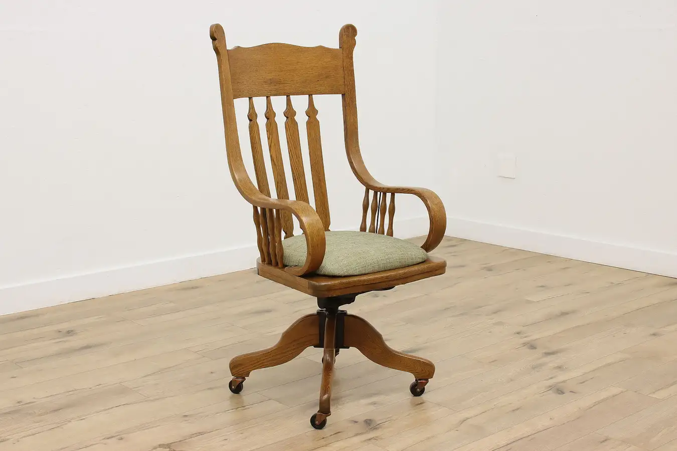 Main image of Crocker Antique Victorian Oak Swivel Office Chair New Fabric