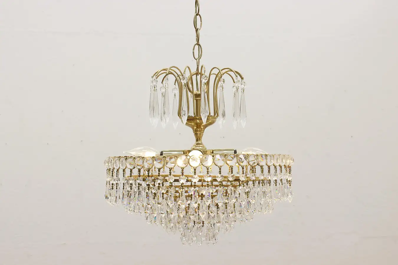 Main image of Midcentury Modern Vintage Brass & Crystal Chandelier