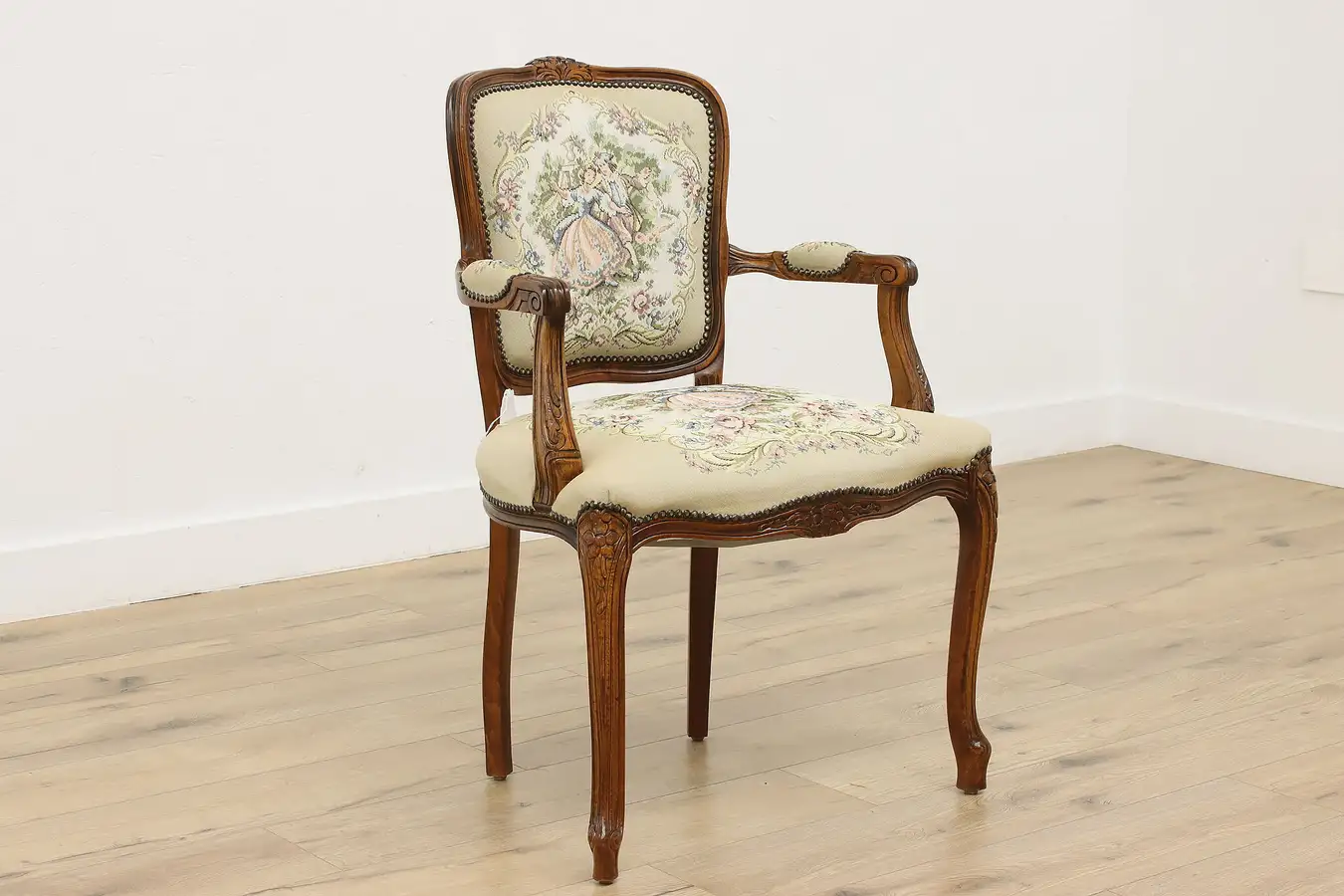 Main image of Country French Vintage Carved Birch Tapestry Chair