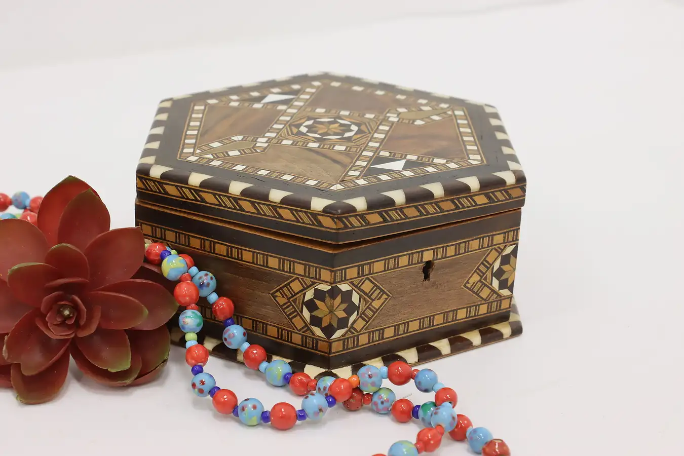 Main image of Middle Eastern Vintage Marquetry & Inlay Jewelry Box, Mirror