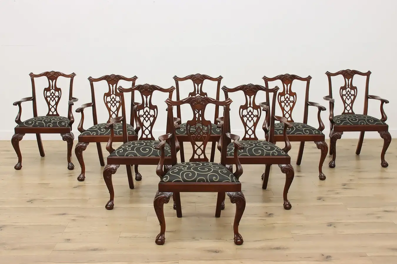 Main image of Set of 8 Georgian Vintage Carved Mahogany Dining Armchairs