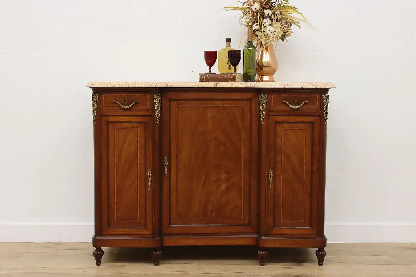 Main image of French Antique Mahogany & Marble Top Console or Bar Cabinet