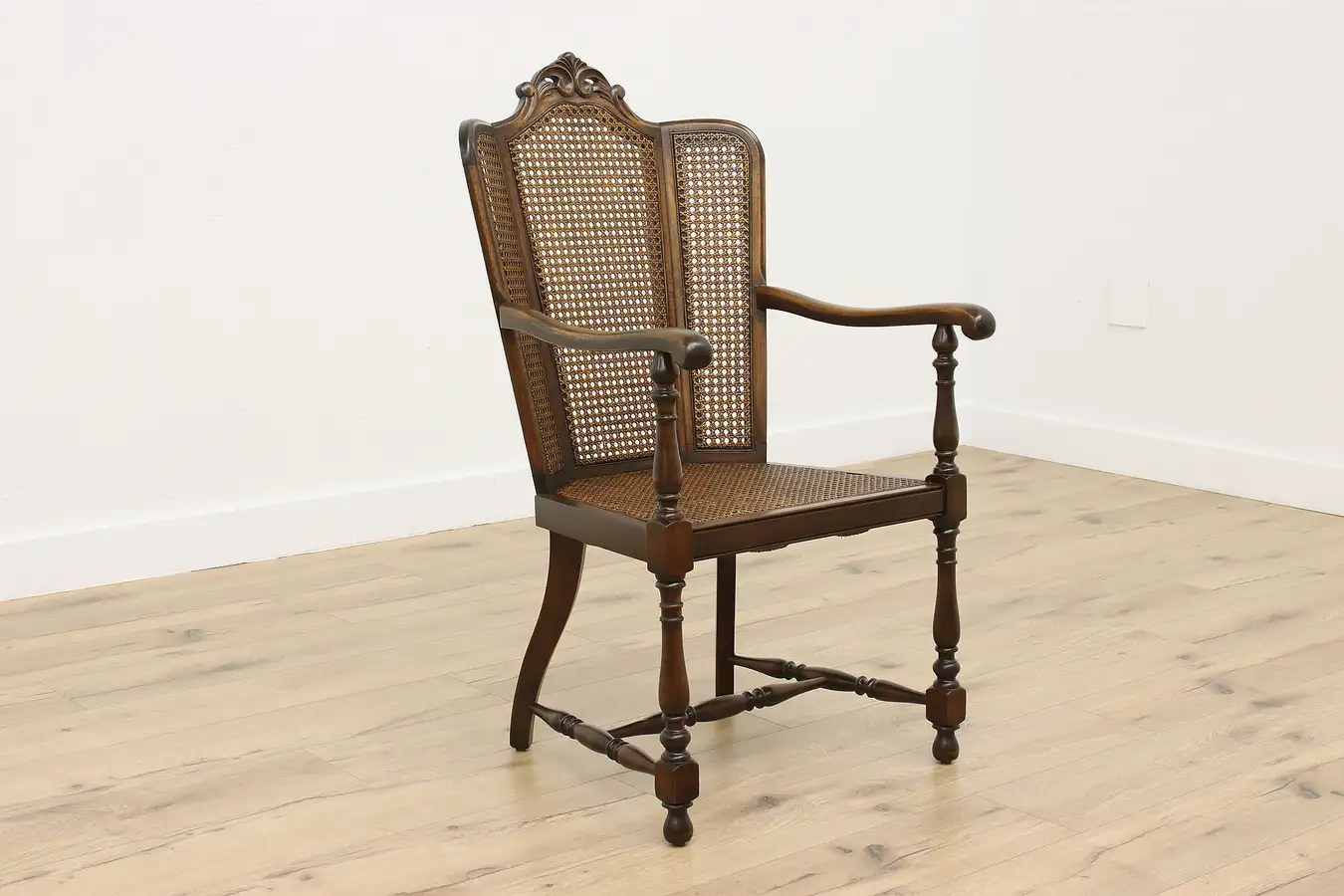 Main image of Tudor Design Antique Carved Mahogany & Cane Desk Chair