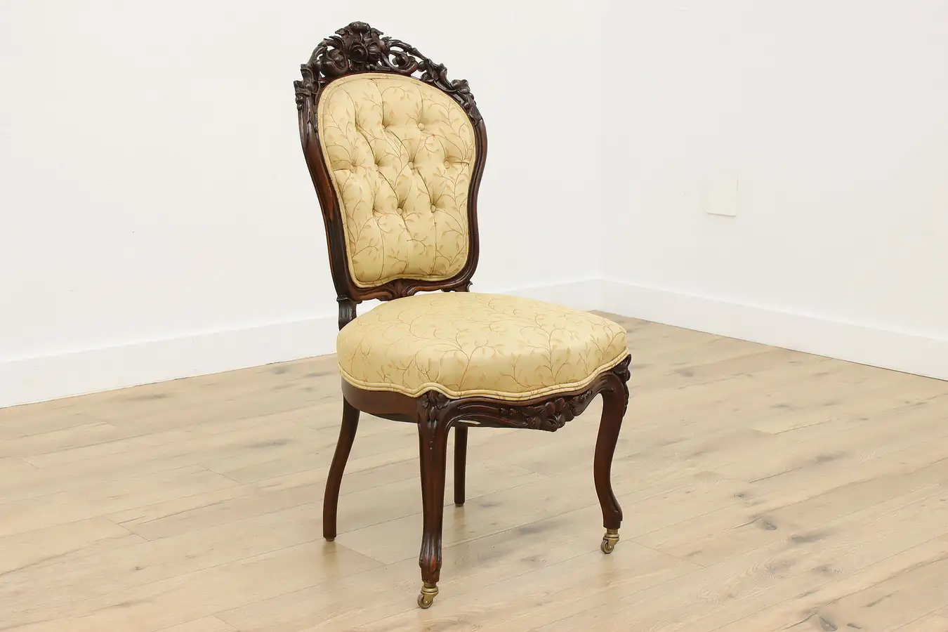 Main image of Victorian Antique Carved Rosewood Upholstered Chair Flowers