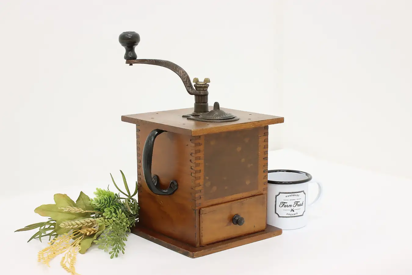 Main image of Farmhouse Antique Douglas Fir & Cast Iron Coffee Grinder