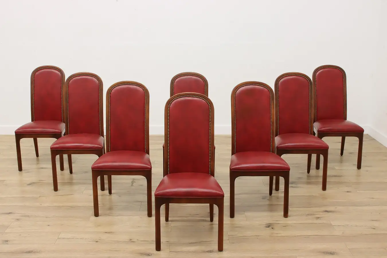 Main image of Set of 8 Vintage Birch & Leather Dining Game Chairs Century