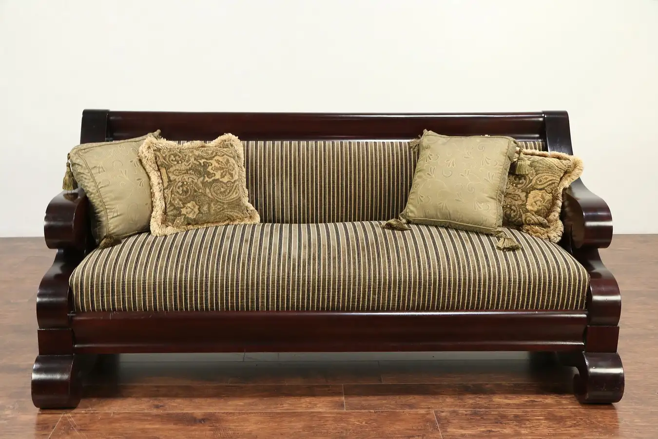 Main image of Empire Antique 1900 Flame Mahogany Sofa, Recent Upholstery