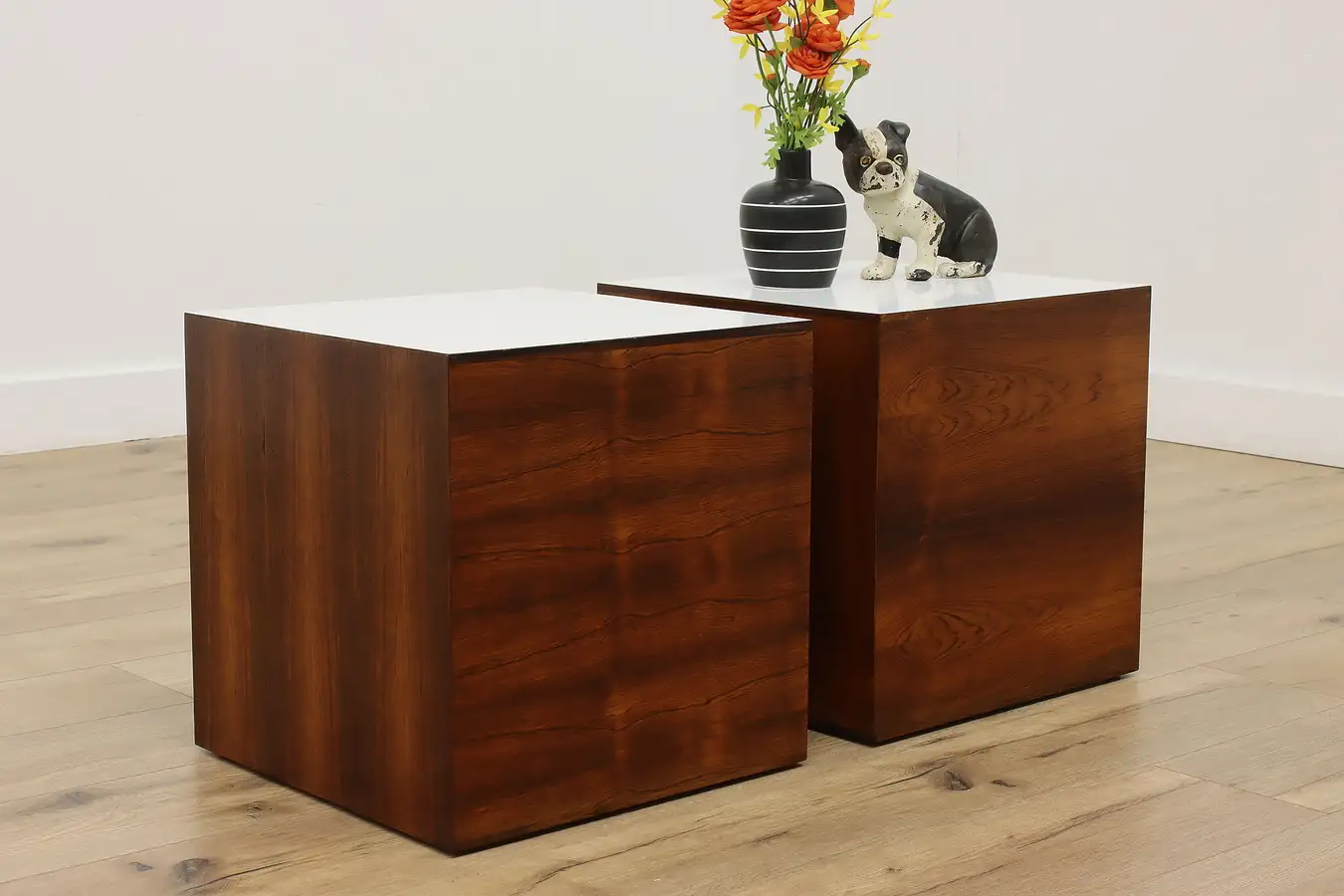 Main image of Pair Midcentury Modern Rosewood End Tables Sculpture Cubes