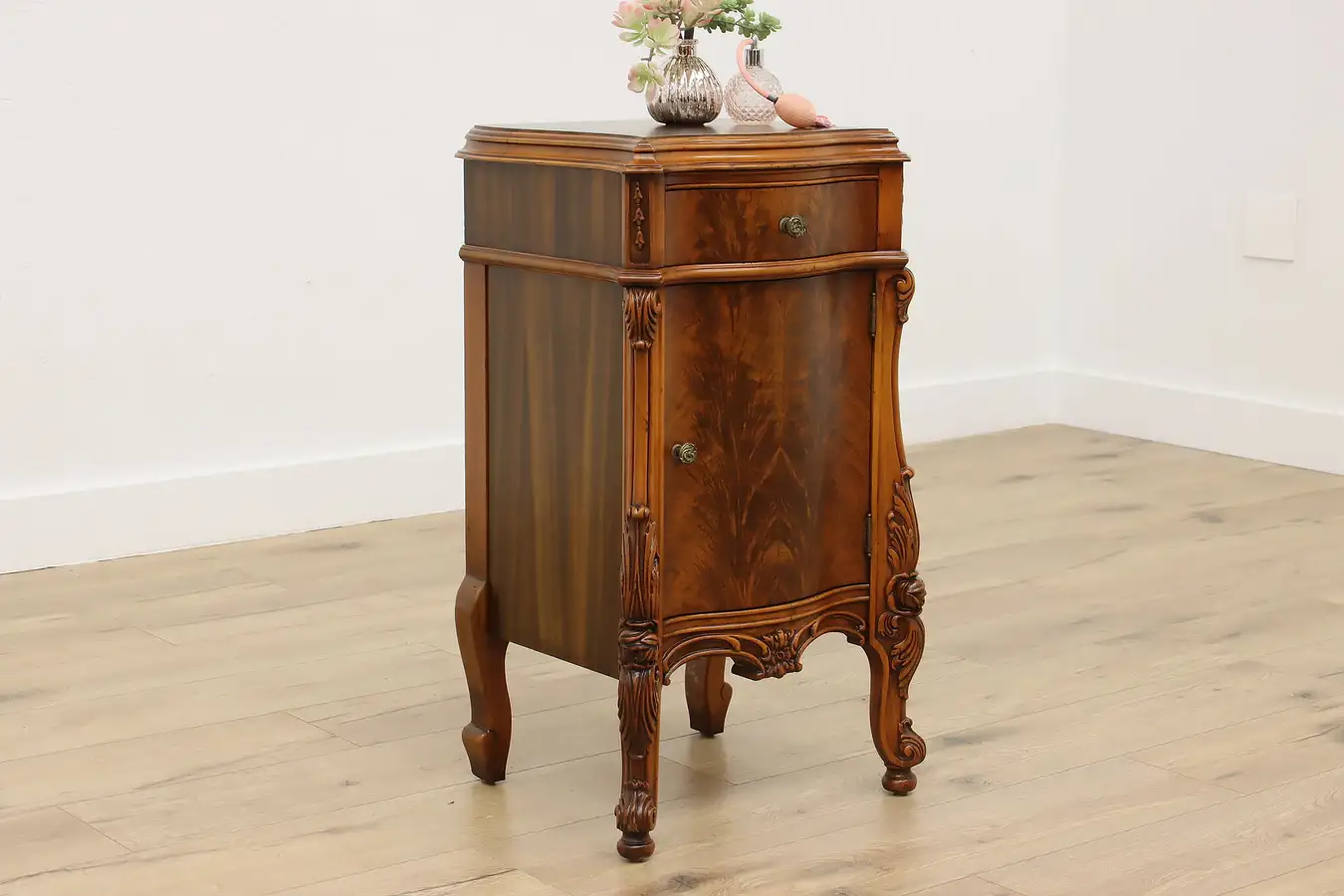 Main image of French Design Antique Carved Walnut Nightstand or End Table