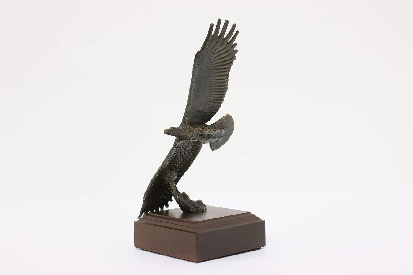 Main image of Eagle in Flight Vintage Bronze Sculpture Walnut Base, Shoop