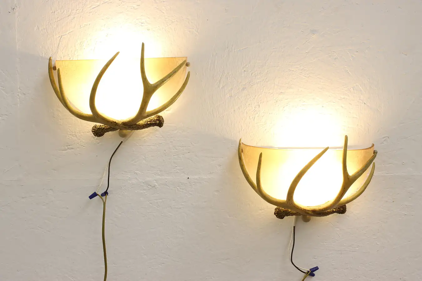 Main image of Pair of Farmhouse Vintage Antler & Frosted Shade Sconces