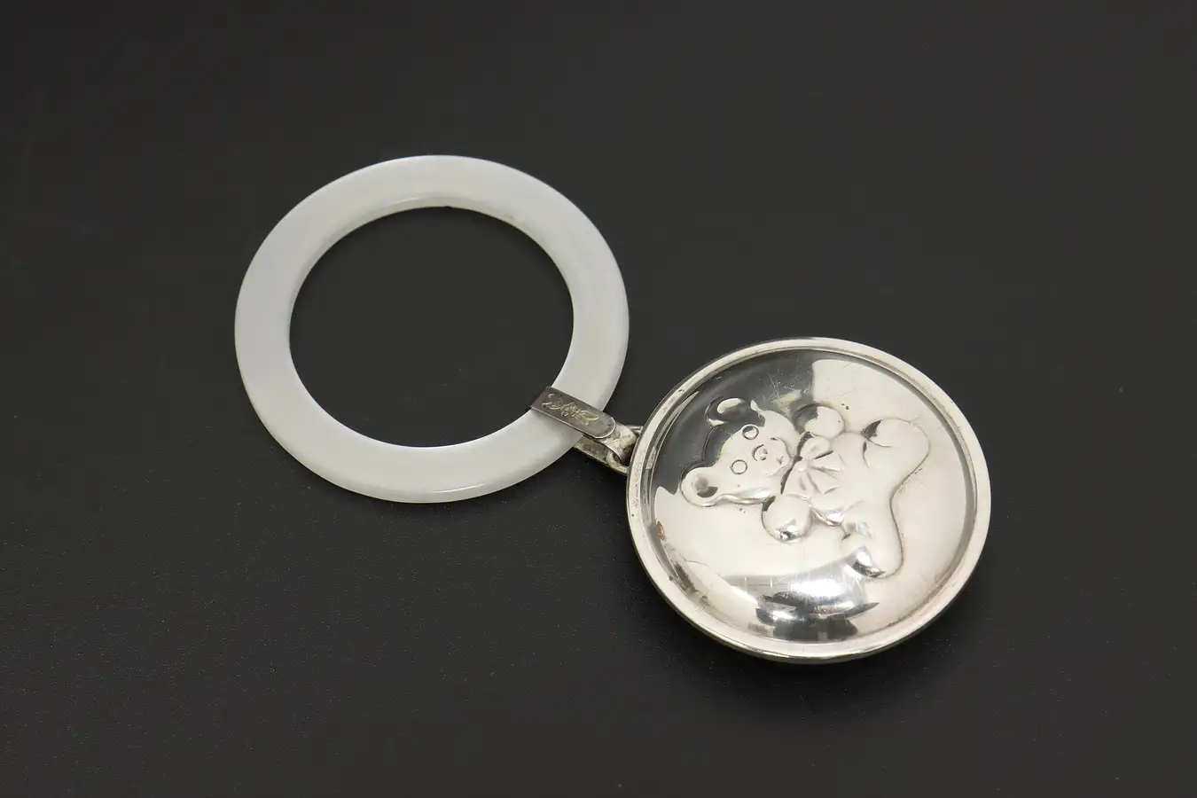Main image of Sterling Silver Antique Teddy Bear Baby Rattle Bakelite Lunt