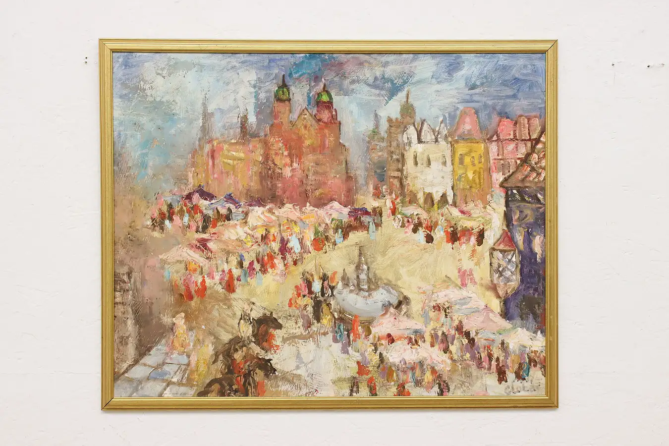 Main image of City Square Plaza Vintage Original Oil Painting, Glocar 32"