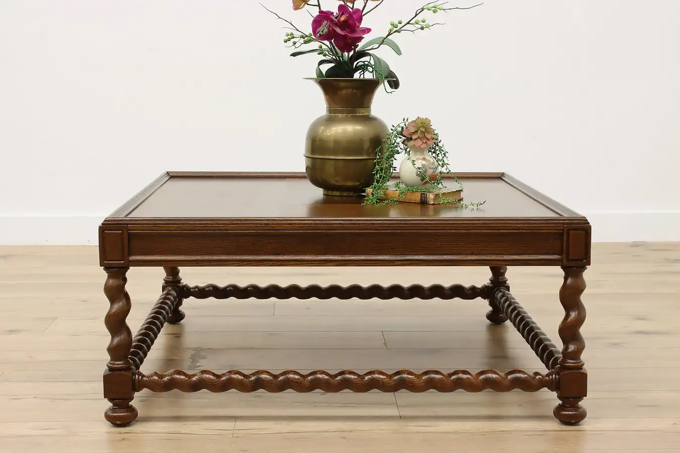 Main image of Tudor Vintage Carved Oak Coffee Table Barley Twist Legs